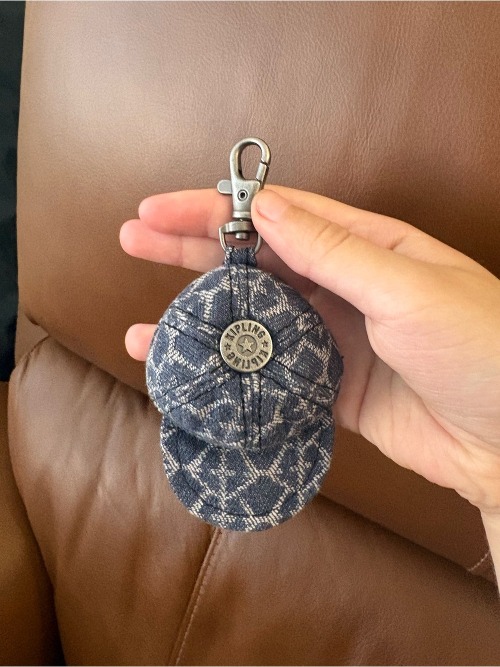Kipling Denim Patterned Mini Cap Keychain